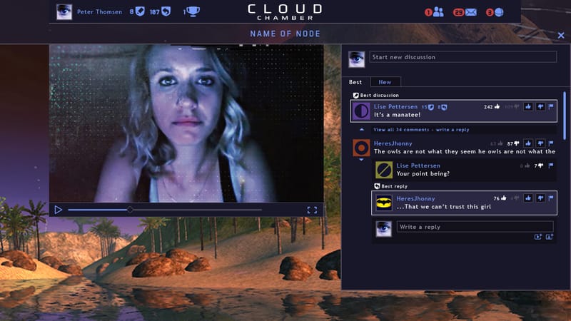 In the sci-fi mystery game Cloud Chamber, your co-op partner is the entire internet